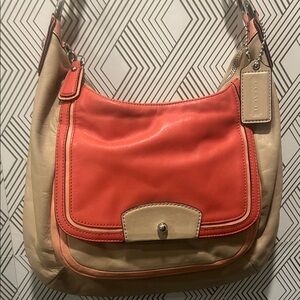 Coach Two-Tone Coral and Tan Shoulder Bag